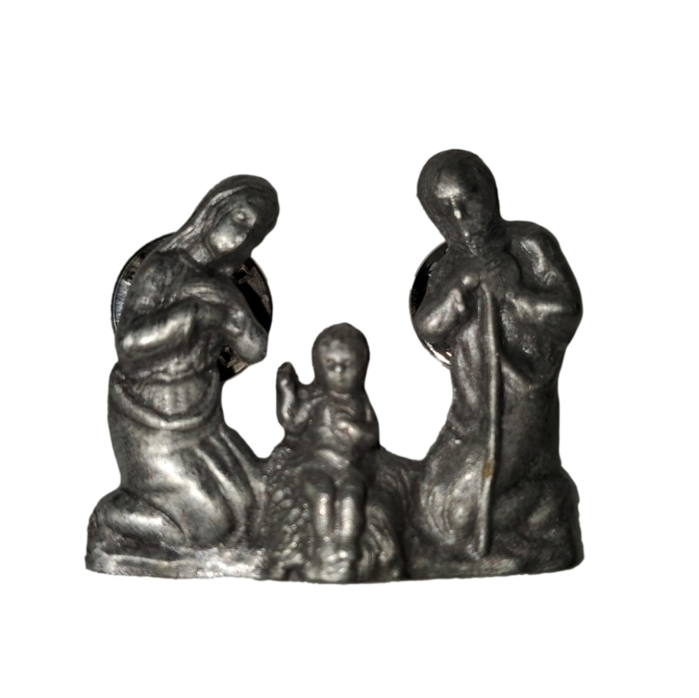 Vintage Holy Family Nativity Scene Brooch
